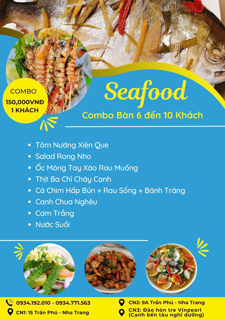 Bảng giá combo hải sản 150k cho đoàn Hải Sản Thanh Sương Nha Trang