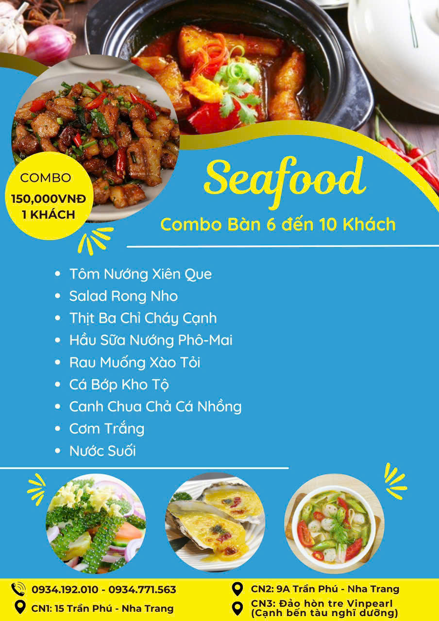 Bảng giá combo hải sản 150k set 2 cho đoàn tại nhà hàng Hải Sản Thanh Sương Nha Trang